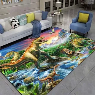 LOMDEM Kinderteppich Dinosaurier Druck Kinderzimmer Teppich Spielbereich Teppich Weich Baby Krabbelmatte Faltbar Wald Dinosaurier Großer Wohnzimmer Teppich Indoor Teppich Läufer (Farbe 2,80x160 cm)