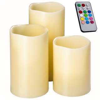 tectake LED-Kerze LED-Kerzen mit Fernbedienung und Farbwechsel (3-tlg) weiß