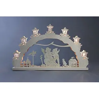 Schwibbogen Kinder bauen Schneemann Länge ca 52cm NEU Motivleuchte Lichterbogen LED Erzgebirge Bergkirche Räucherhaus Räucherkerze Holz Bergmann Seiffen Bergbau Bergwerk Weihnachtsbude Markt
