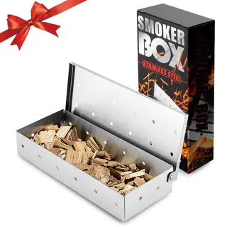 Joyeee Räucherbox, Edelstahl Räucherbox für BBQ Gasgrill, Kohlegrill, Holzkohlegrills & Kugelgrill, für aromatischer Rauchgeschmack im Fleisch