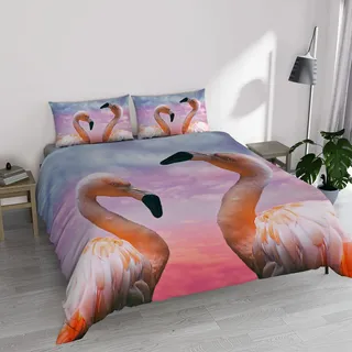 Italian Bed Linen Bettbezug aus Mikrofaser mit Digitaldruck Goodnight, Flamingo, Doppelbett