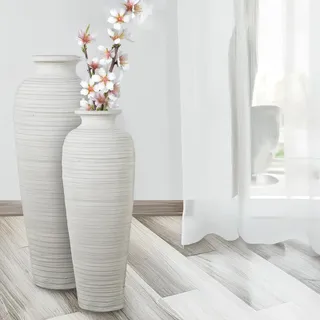Bodenvase aus Keramik, gewellt, Weiß, matt, Ø27 x 80 cm