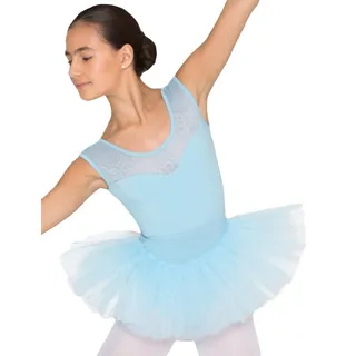 tanzmuster Ballettrock Mädchen Tutu - Pia - drei Lagen Tüll weicher, Baumwollbund - Ballett Tuturock für Kinder in hellblau, Größe:140/146 - 140-146