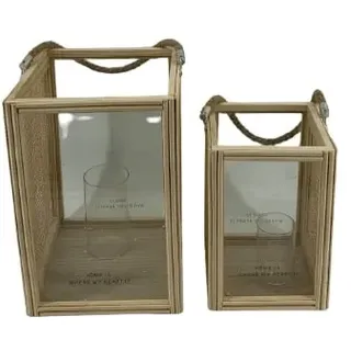 TrendLine Deko Laterne Holz 30 x 20,8 x 20,8 cm natur