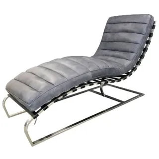 Casa Padrino Luxus Echtleder Lounge  Sessel / Liege Grau 140 x 59 x H. 82 cm - Leder Art Deco Relax Sessel