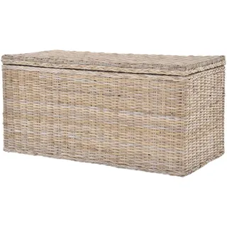 Krines Home Wäschetruhe Rattantruhe Groß Deckel Natur Rattan Truhe Aufbewahrung XL 100x50x50, Große Truhe mit viel Stauraum grau