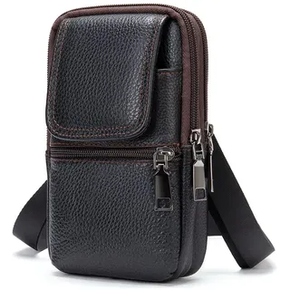 Handy Gürteltasche mit Gütelclip Leder, Handy Schultertasche Herren Schwarz | PU Leder Handytasche zum Umhängen Umhängetasche Bauchtasche Hüftentasche mit Karabiner Gürtelschlaufe für Outdoorsport Reise