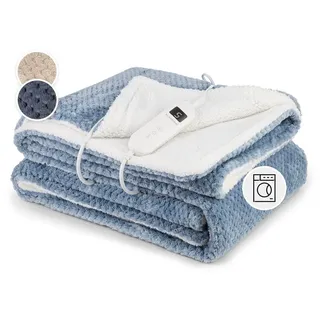 Klarstein XL Elektrische Kuscheldecke, Heizdecke mit Abschaltautomatik, 180x130 cm Elektrische Wärmedecke Maschinenwaschbar, Doppelseitige Heizdec... - Blau