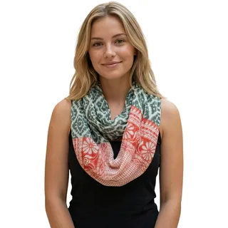 Sunsa Damen Loop Schal. 100% Baumwolle Schlauchschal für Frühlings/Sommer. Dünn Loopschal mit Blumen Design. Tücher und Schals als Frauen Geschenk (Rot/Grau #8) - circa Durchmesser ca.: 89 cm, Breite ca.: 53 cm