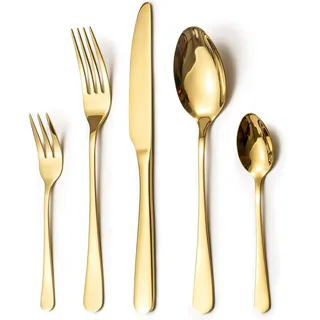 LAZAHOME Besteck Set, Edelstahl Spiegelpoliert 60 teilig Besteckset für 12 Personen, Essbesteck Set mit Messer Gabel Löffel für Familie/Party/Hotel/Restaurant, Gold Tafelbesteck, Spülmaschinenfest