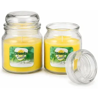 Citronella Duftkerze - 2er-Set – Hält Mücken fern – Glas mit Deckel – 2 x 750 g – 350 g Wachs – Brenndauer 65–70 Stunden – Gartenke... - Gelb