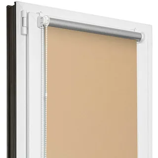 Estika Verdunklungsrollo Thermorollo ohne Bohren - 60 cm x 220 cm - Beige - 13 Stofffarben, Rollos für Fenster ohne Bohren, Klemmfix-Rollos für Innenfenster (60 cm Stoffbreite)