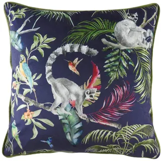 furn. Evans Lichfield Dschungel Lemur Kissenbezug, Samt, Blau, 43 x 43 cm