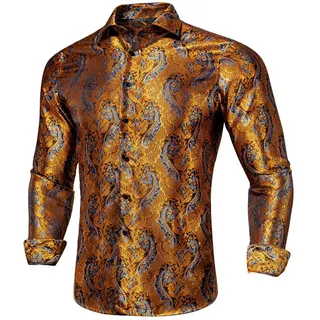 Suwequest Herren-Seidenhemden Langarm-Jacquard-Hemd Für Männer Lässige Hochzeitsfeier-Büro-Hemden - XL