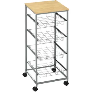 Homcom Servierwagen, Küchenwagen mit Metallkörben, 36,5 x B36,5 x H89 cm-Silber | Gr.: onesize