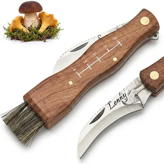 WaveB4 Personalisiertes Pilzmesser mit Gravur – Klappbar aus Holz & Edelstahl – Pilzbürste für Steinpilze, Pfifferlinge & Champignons – Geschenk für Pilzsammler