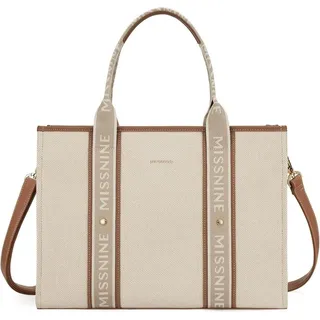 MISSNINE Canvas-Laptoptasche 15,6 Zoll Damen Handtasche Braun Beige