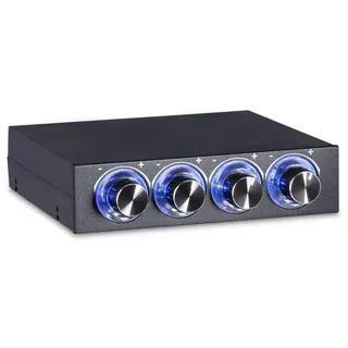Yunir PC-Lüftersteuerung, DC 12V 4-Kanal-Computerlüfter-Drehzahl- und Temperaturregler, Diskettenlaufwerk CPU-Lüftersteuerung mit Blauer LED-Leuchte