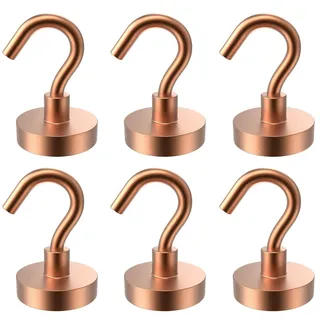 Lictin Magnethaken, 6 Stücke Neodym Magnete Extra Stark, 38kg Starke Magnete Haken Kupfer, Werkstatteinrichtung Küchen gadgets Magnet Haken Abnehmbar, Neodym Magnete Camping Gadgets