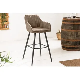 riess-ambiente Barhocker TURIN vintage taupe/schwarz – Microfaser, mit Armlehne, Ziersteppung, komfortable Polsterung mit Fußablage – ideal für Bar oder Küchentheke braun