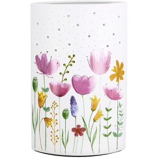 GILDE kleine Lampe Tischlampe Dekolampe - Stehlampe - aus Porzellan - Deko Frühling Frühjahrsdeko mit Blume - Höhe 28 cm
