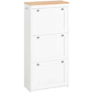 SoBuy Schuhkipper Schuhschrank mit 3 Klappen Schuhkommode Weiß-Natur FSR144-WN