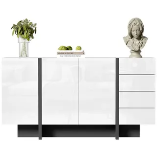 HAUSS SPOLE Sideboard Hochglanz-Sideboard mit 2 Türen und 4 Schubladen, für Wohnzimmer Weiß (Hochglanz-Buffet, Scandi, 1 St., 2 Türen und 4 Schubladen), moderner und schlichter Anrichte mit Türen und Schubladen schwarz