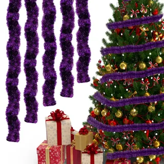 Trimming Shop Weihnachts-Lametta-Girlande, glänzend, metallisch, feine Folie, gedrehte Weihnachtsbaumgirlande für festliche Partys, Feiertage, Innen- und Außenbereich, hängende Dekorationen, 10 m