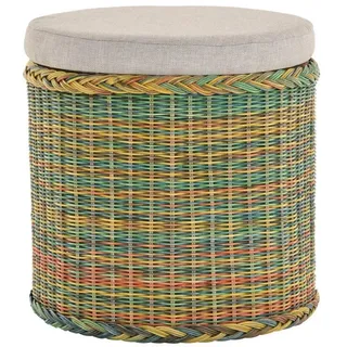 Krines Home Wäschekorb Rattan Sitzhocker mit Stauraum Rund Badhocker Sitz gepolstert Deckel, mit gepolstertem Deckel, mit herausnehmbarem Inlett bunt