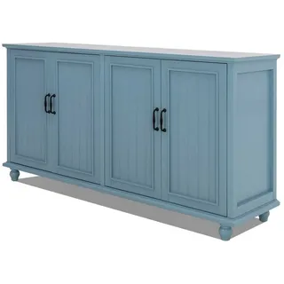 UEV Sideboard Groß, Kommode mit 4 Türen, Mehrzweckschrank, Schlafzimmer Möbel (Moderner Buffetschrank für Esszimmer und Wohnzimmer, Aufbewarhungsschrank), Vintage 157x41x81cm Highboard TV Schrank Verstellbare Ablage blau