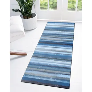 Ymural Teppich Läufer Flur Küche Blau Gestreift 70x120CM Teppichläufer rutschfest Meterware Waschbar Flurläufer Lang Polyester Küchenläufer für Korridor Schlafzimmer, Anpassbar