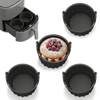 Silikon Muffinförmchen Airfryer, 4 Stück Muffinform Silikon 8.5x8cm für Heißluftfritteuse - Ideal für Muffins, Cupcakes, Mini Quiches & Fingerfood - Praktisches Airfryer Zubehör