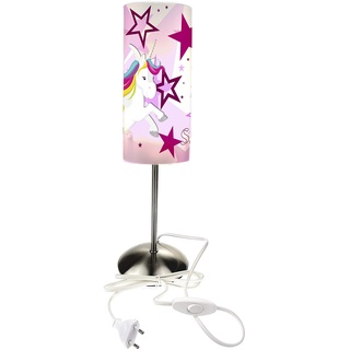 CreaDesign TI-1129-02 Einhorn Sterne rosa Nachttischlampe Kinderzimmer mit Namen, Kinder Tischlampe/Schlummerlicht mit Schalter für Steckdose, E14, 38 cm hoch
