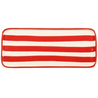 Zafferano Lido Ceramiche Rechteckiger Teller Serie Righe, 2er-Set, rote Farbe, handgefertigtes Design, hergestellt in Italien, Exzellenz, elegant, modern