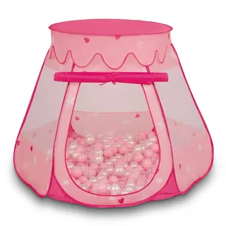 Selonis Baby Spielzelt Mit Plastikbällen Zelt 105X90cm/100 Bälle Plastikkugel Kinder, Pink:Puderrosa-Perle-Transparent
