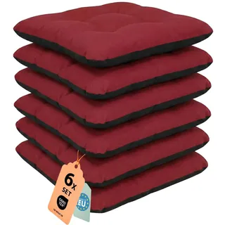 Outdoor Sitzkissen Stuhlkissen - 6er Set - 45 x 45 cm - Made in EU, Wasserdichtes & UV-beständig Gartenkissen - Stuhlauflage Stuhlpolster für Balkonstühle - Bordeaux