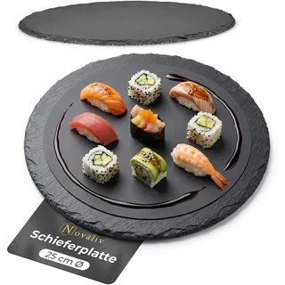 Novaliv 2x Schieferplatten I rund I 25x0,5 cm I Schiefer Platten Schieferteller Servierteller Servierplatten Schiefer Teller Set
