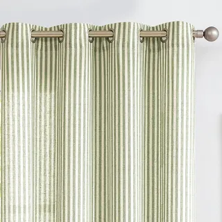 Vangao Vorhänge aus Leinen-Mischgewebe, gestreift, lichtfilternd, Fenstervorhänge, grüne Nadelstreifen, gedruckt auf beigefarbenen Vorhängen, 244 cm lang, für Wohnzimmer, Schlafzimmer, Ösen, 2 Paneele