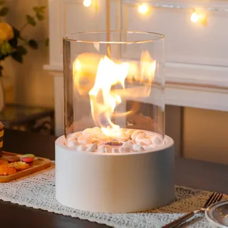 JHY DESIGN 28cm Hoch Tischkamin/Feuerschale aus Metall und Glas