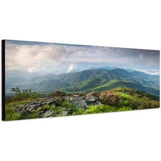 Augenblicke Wandbilder Leinwandbild als Panorama in 150x50cm Landschaft Berge Wiese Wolkenhimmel Natur