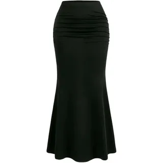 ZBJZUIMEI Langer Rock Damen Bodycon Gerüht Langen Frauen Sexy Schwarz Elastische Elegante Hohe Taille Mermaid Maxi Röcke Sommer-schwarz-l