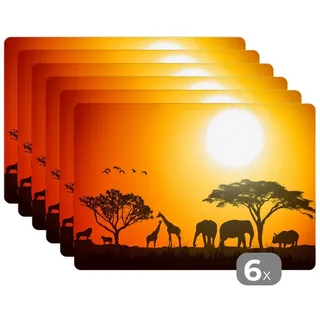 MuchoWow Placemats Platzdeckchen Platzset Tischset 6-teilig Tischdeko Untersetzer 45x30 cm Elefant - Wilde Tiere - Afrika