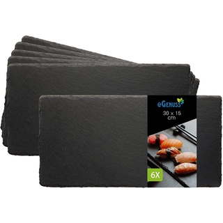 eGenuss 6er-Set Schieferplatten Dessertteller Sushi Geschirr schwarz Teller Schiefer Serviertablett 30x15 cm
