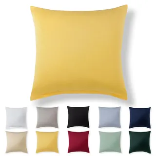 Alreya Jersey Kissenbezug - 40x40 cm, 1 Stück - Gelb | 100% Baumwolle Kissenhülle mit Reißverschluss - Kopfkissenbezug für Kissen 40 x 40 cm - Waschbar - Oeko-Tex zertifiziert