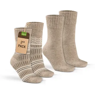 Fellhof Alpaka Hygge Socken 2er Pack gemustert & unifarben Damen Herren Größe 35-38, 39-42, 43-46 - 35-38