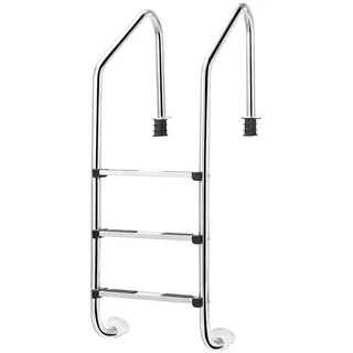 KOMFOTTEU Poolleiter Edelstahl Poolleiter mit 3 Stufen, Pooltreppe bis 150 kg belastbar 147 x 53,5 x 64 cm