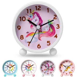 YeahBoom Wecker Kinder,Lautloser Lernwecker,Kinderwecker für Schulanfänger,Wecker Analog Ohne Ticken Kinderwecker,Schulanfänge Batteriebetriebene Weckuh,Nachtlicht Mädchen Jungen