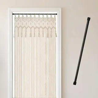 Cozyor Makramee Boho Vorhang mit Stange 70-120 cm ohne Bohren Türvorhang Fenstervorhang 132x200cm Raumteiler, Wandbehang & Deko beige, Hochzeit, Wohnzimmer Handmade
