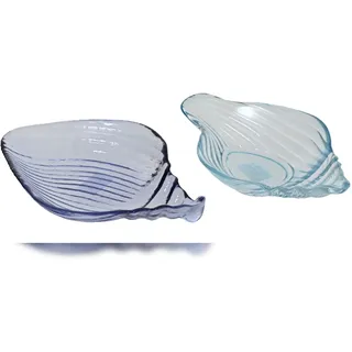 Decoris 1 Schale 20x11x5cm Glas Muschel Form Servierschale Muschelschale Salatschale Müslischale Dekoschale Dessertschale Maritimes Geschirr Blau Transparent