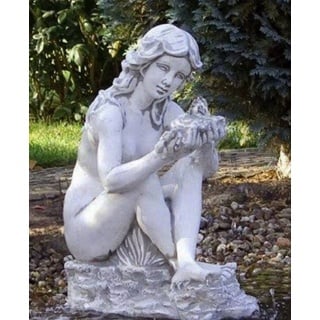 Casa Padrino Jugendstil Wasserspeier Skulptur Sitzende Frau Grau 24 x 46 x H. 62 cm - Elegante Wasserspeier Stein Figur - Barock & Jugendstil Garten Deko Accessoires